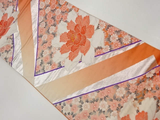JAPANESE KIMONO / VINTAGE FUKURO OBI / WOVEN PEONY & KIKU